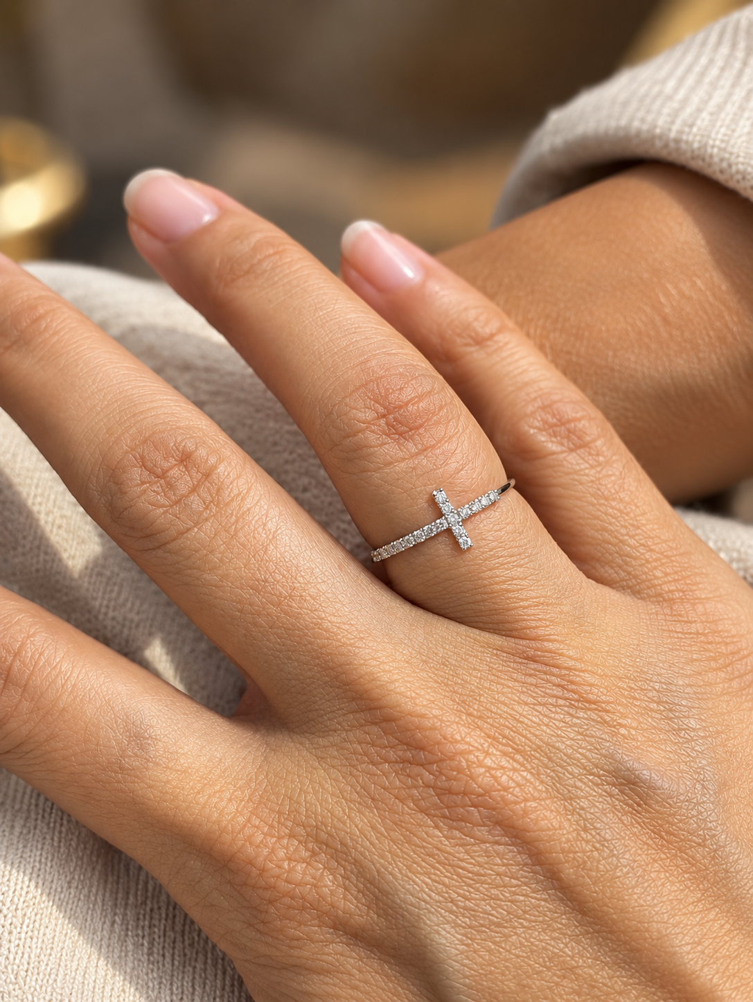 Diamond Cross Ring in 18K White Gold