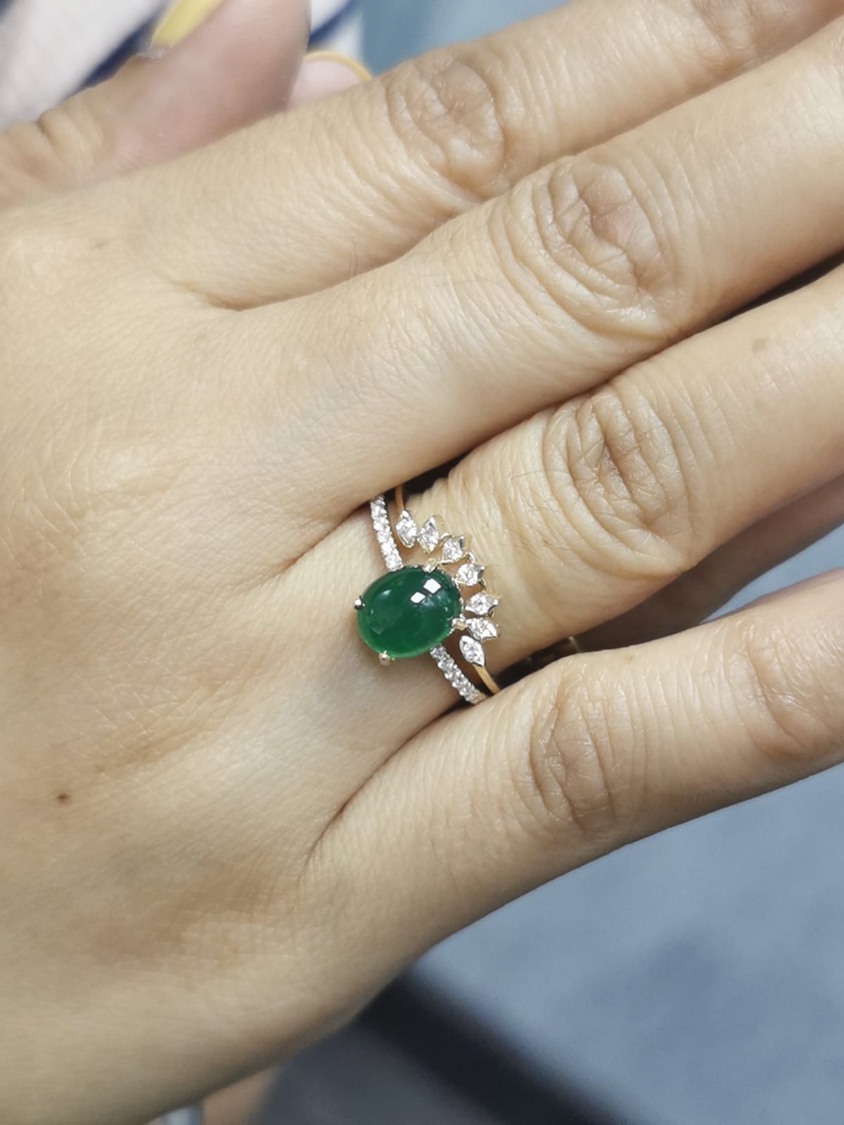 On-person view showcasing the bridal set’s elegance