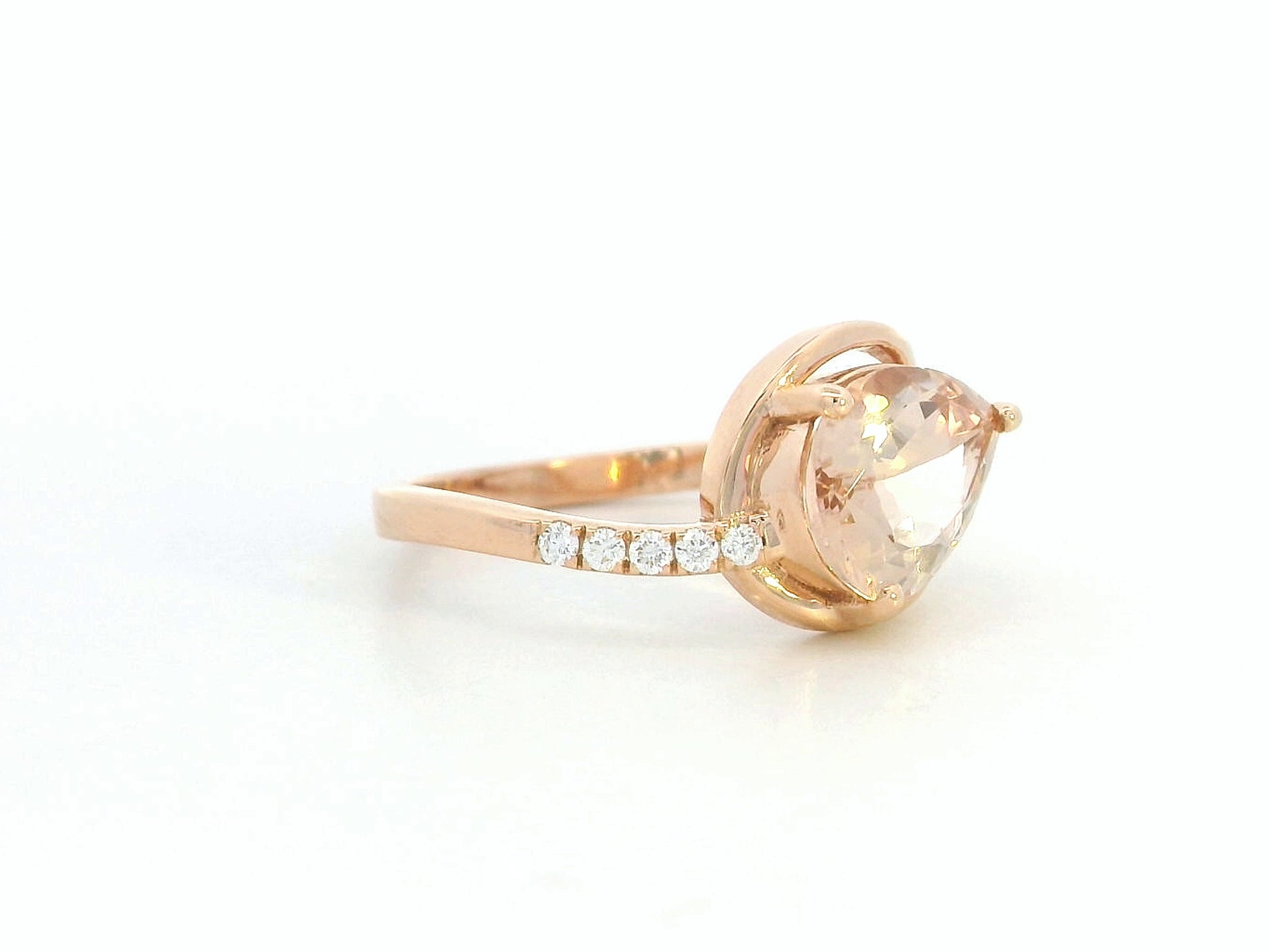 Side view highlighting split shank design and diamond accents