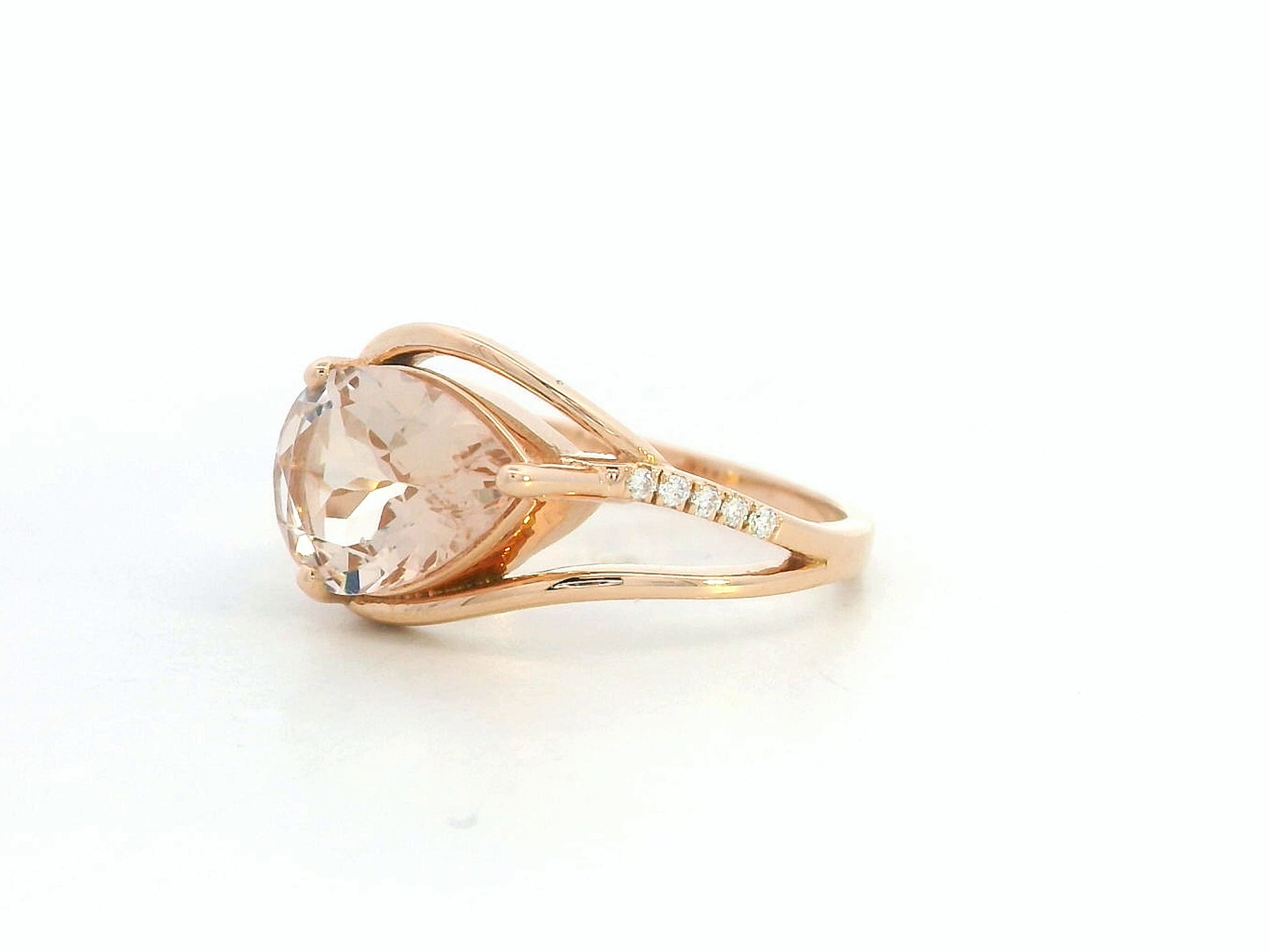 Side view highlighting split shank design and diamond accents