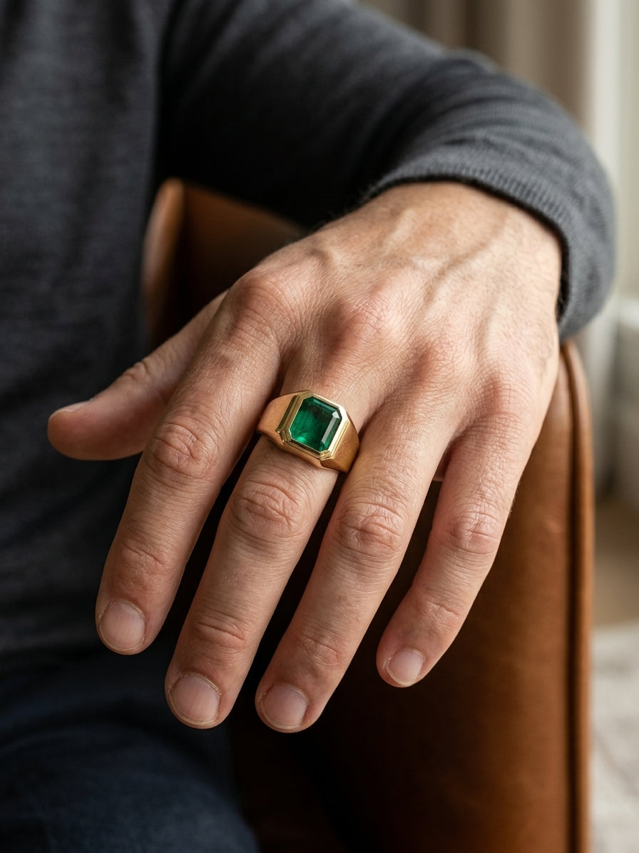 Men’s Emerald Signet Ring in 18K Yellow Gold