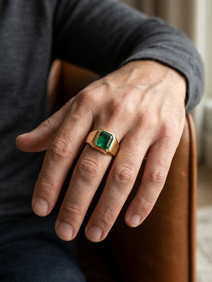 Men’s Emerald Signet Ring in 18K Yellow Gold