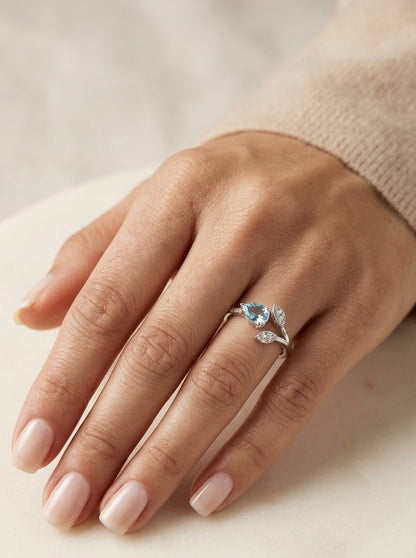 Pear Shaped Aquamarine and Diamond Ring in 18K White Gold