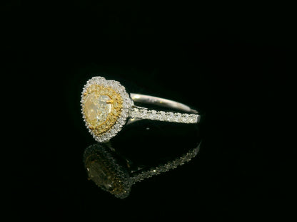 1.04ct Heart-Shaped Fancy Yellow Diamond Engagement Ring in 18k White Gold with 0.46ct Double Halo Diamond Accents, IGI Certified