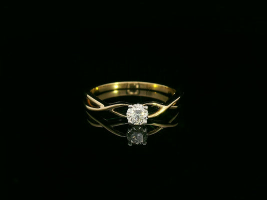 18k yellow gold diamond ring with 0.23ct round brilliant diamond & infinity shank – certificate included