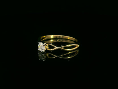 18k yellow gold diamond ring with 0.23ct round brilliant diamond & infinity shank – certificate included