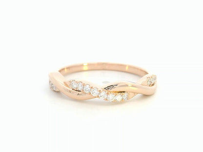 18K Rose Gold Twisted Diamond Band Ring, 0.20 Carat Diamonds, Wedding or Stacking Ring