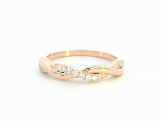 18K Rose Gold Twisted Diamond Band Ring, 0.20 Carat Diamonds, Wedding or Stacking Ring