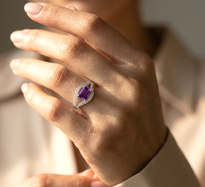 Amethyst and Diamond Ring in 18K White Gold