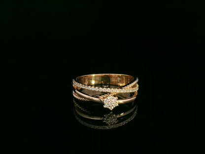 18k rose gold multi-band ring with 0.20ct floral diamond cluster – certificate included