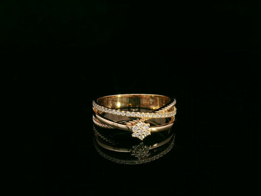 18k rose gold multi-band ring with 0.20ct floral diamond cluster – certificate included