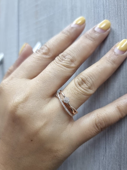 18k rose gold multi-band ring with 0.20ct floral diamond cluster – certificate included