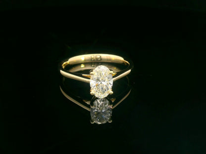 1.01ct Oval-Cut Solitaire Diamond Ring in 18k Yellow Gold, SI1 F Color, IGI Certified, Prong-Set Engagement Jewelry