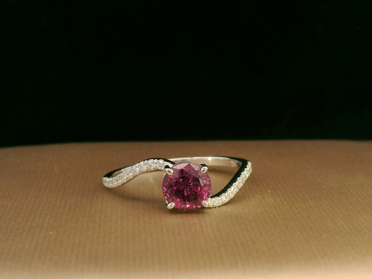 18K White Gold Rhodolite and Diamond Curve Ring