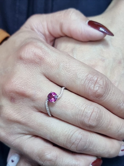 18K White Gold Rhodolite and Diamond Curve Ring