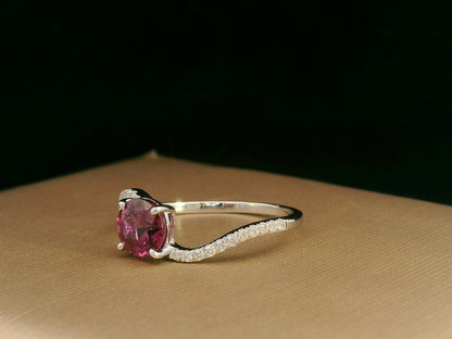 18K White Gold Rhodolite and Diamond Curve Ring