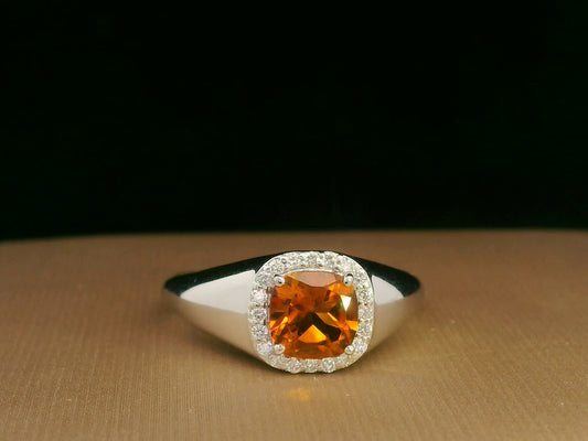 18K White Gold Cushion-Cut Citrine and Diamond Halo Ring