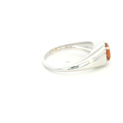 18K white gold cushion citrine halo ring with natural diamond surround and polished tapered band