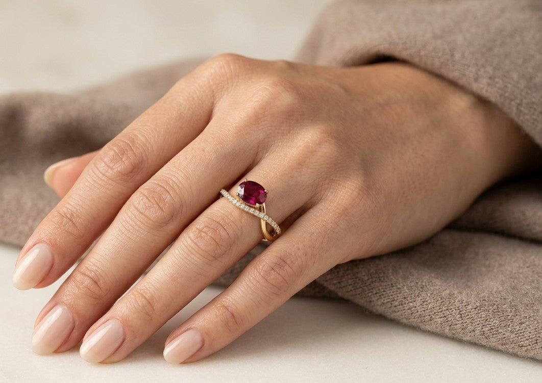 Ruby and Diamond Bypass Ring In 18K Yellow Gold