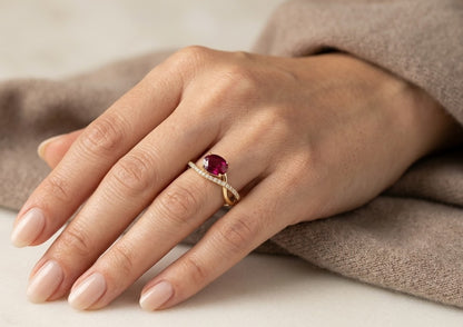 Ruby and Diamond Bypass Ring In 18K Yellow Gold