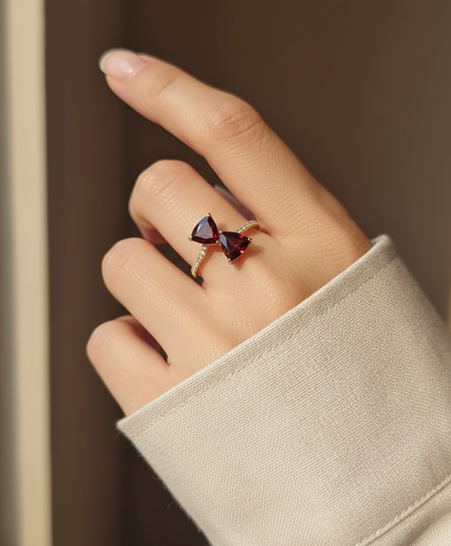 18K Yellow Gold Trillion-Cut Garnet and Diamond  Bypass Ring