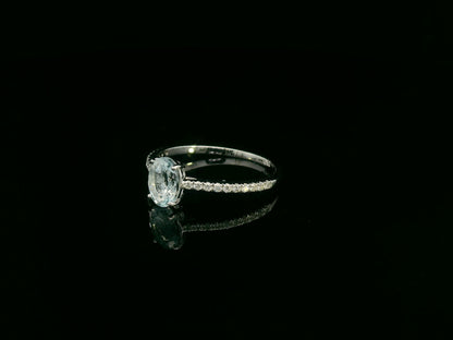 18K white gold oval aquamarine and diamond ring – elegant fine jewelry by Emirates Diamonds.