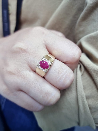 18K yellow gold men’s ruby ring with diamond accents – luxury statement jewelry by Emirates Diamonds