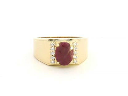 18K yellow gold men’s ruby ring with diamond accents – luxury statement jewelry by Emirates Diamonds