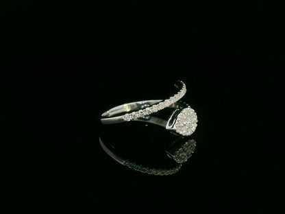 18K gold diamond wrap ring featuring a pavé double-band design with a pear-shaped motif.