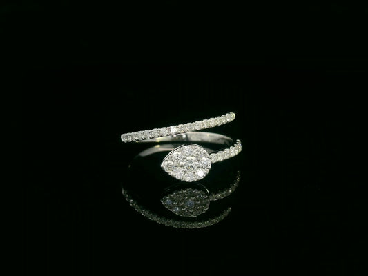 18K gold diamond wrap ring featuring a pavé double-band design with a pear-shaped motif.
