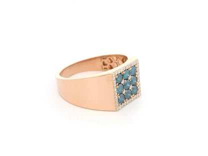 Men’s statement ring in 18K rose gold with nine round-cut blue diamonds (0.82 carat) in a square cluster, surrounded by 0.19 carat white diamonds – Emirates Diamonds