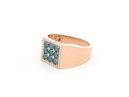 Men’s statement ring in 18K rose gold with nine round-cut blue diamonds (0.82 carat) in a square cluster, surrounded by 0.19 carat white diamonds – Emirates Diamonds