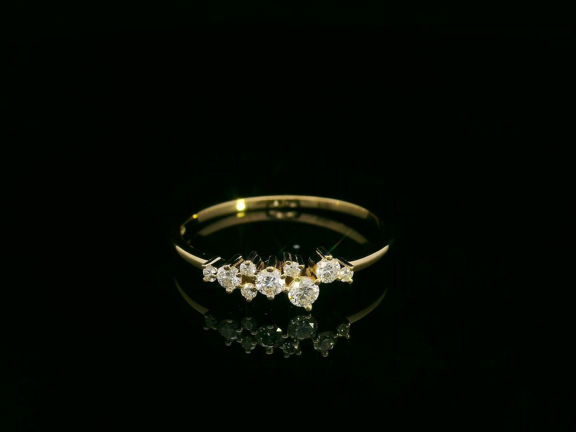 0.22 ct diamond cluster ring in 18K yellow gold, polished slender band, modern luxury statement ring – Emirates Diamonds