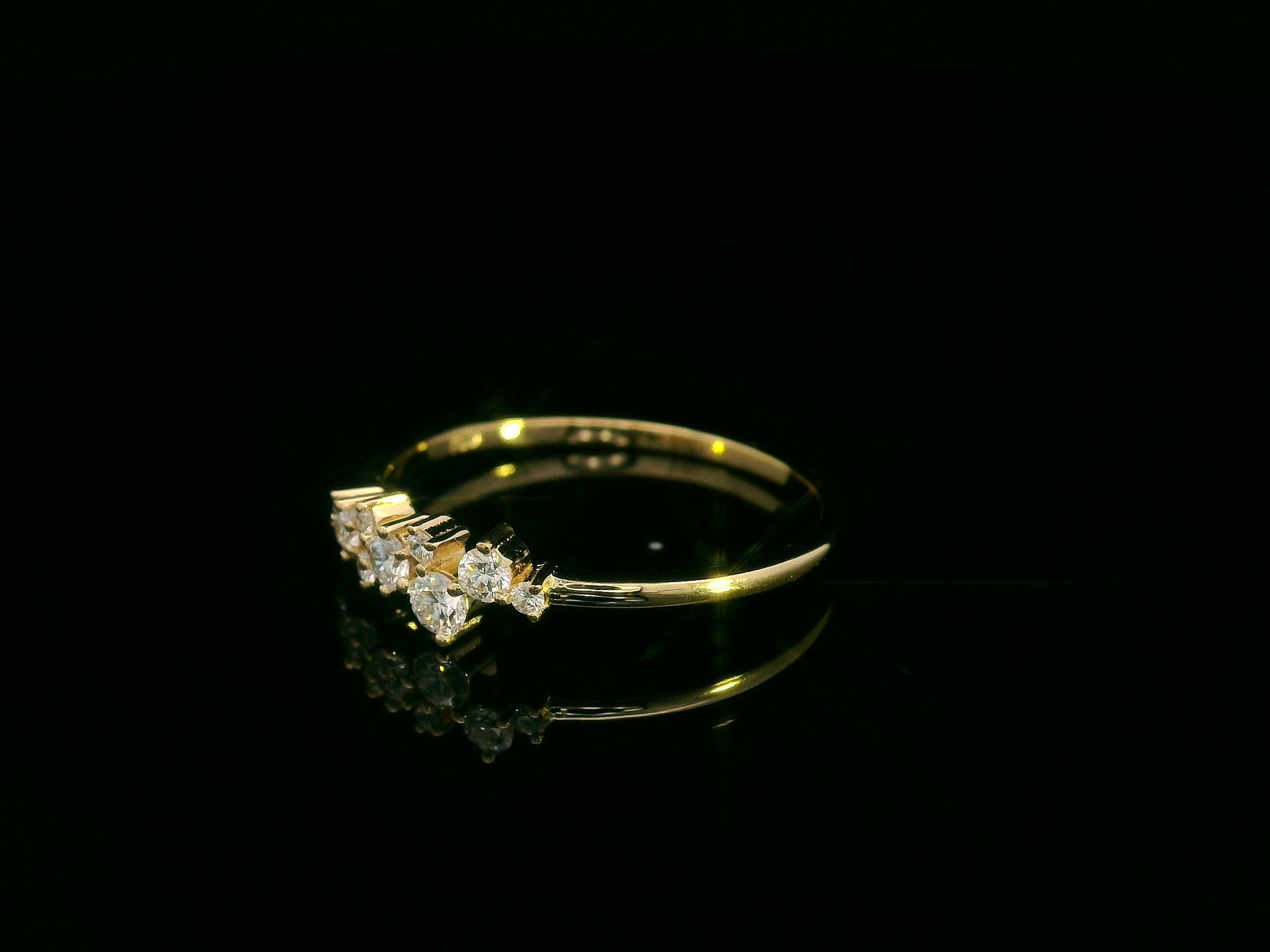 0.22 ct diamond cluster ring in 18K yellow gold, polished slender band, modern luxury statement ring – Emirates Diamonds