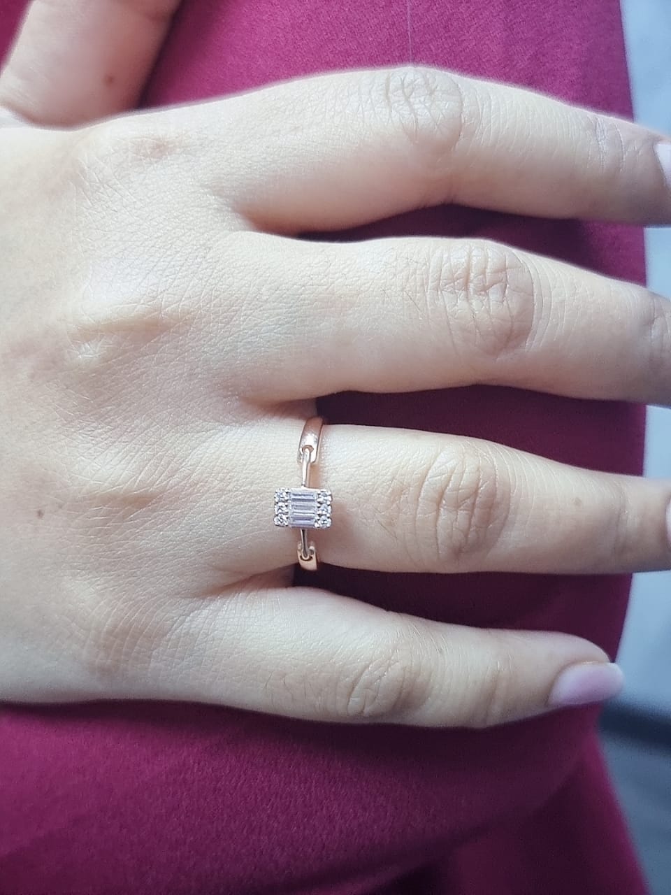18K rose gold geometric diamond cluster ring with baguette and round diamonds – Emirates Diamonds