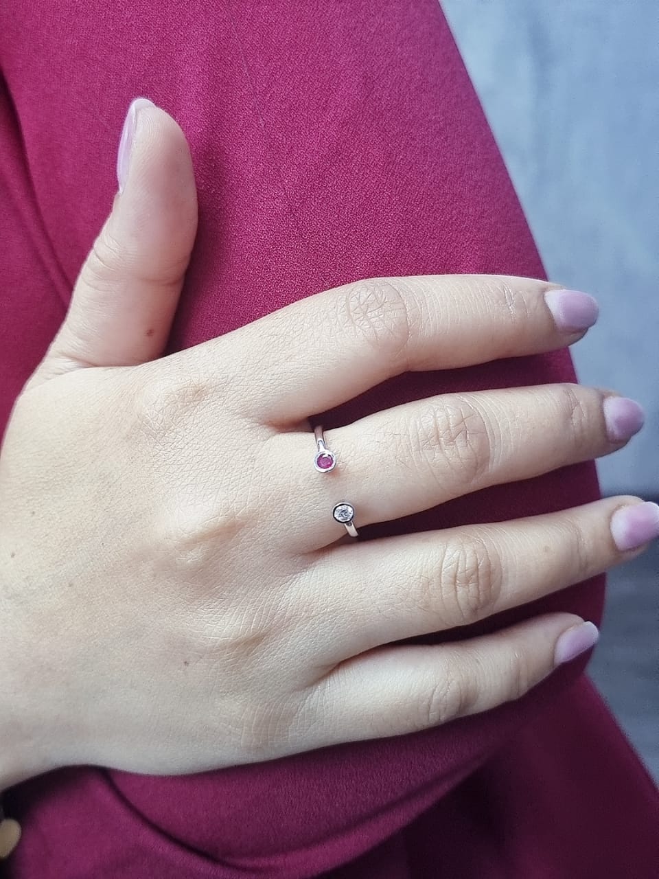 Ruby and diamond open ring in 18K white gold by Emirates Diamonds