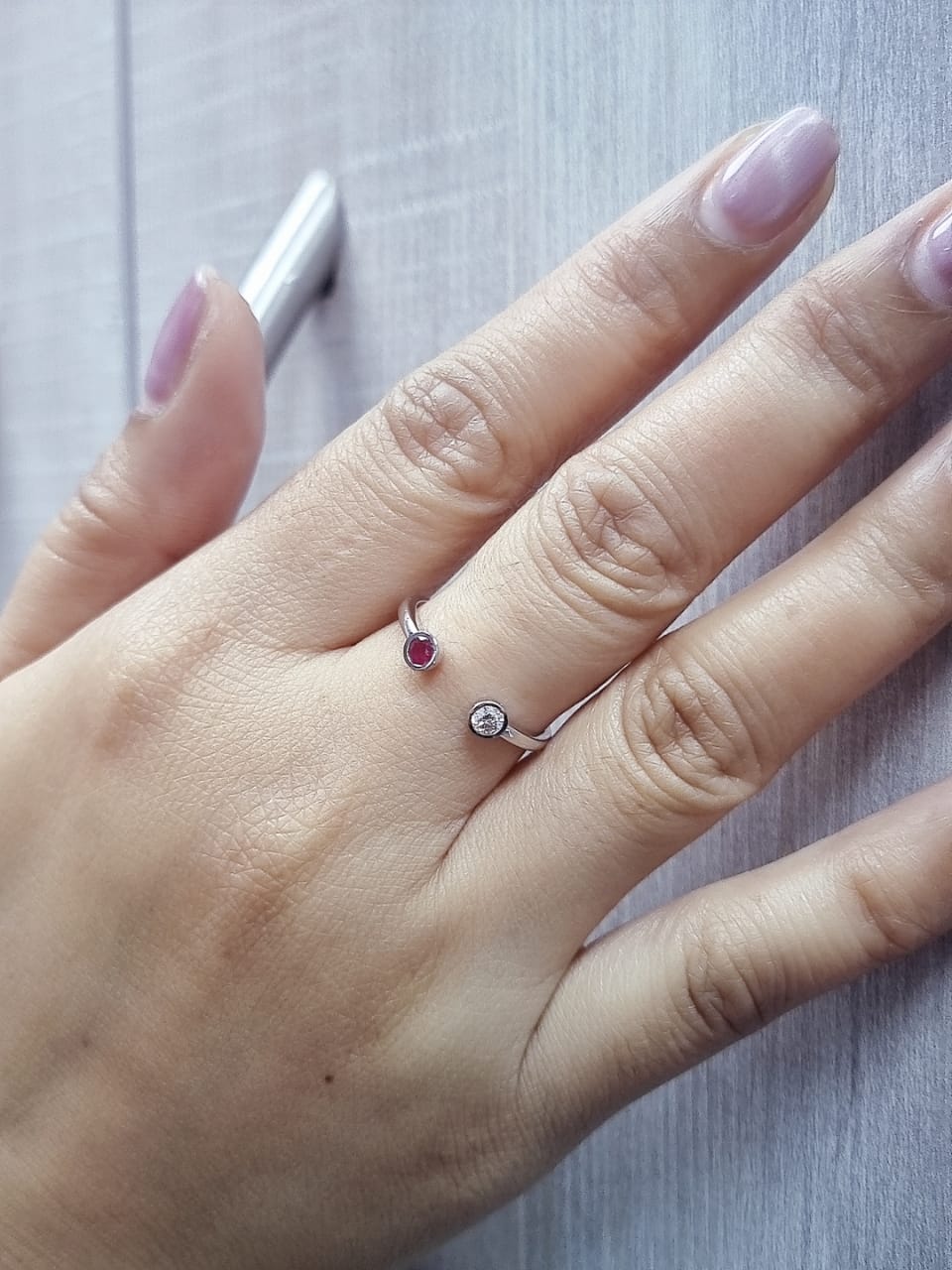 Ruby and diamond open ring in 18K white gold by Emirates Diamonds