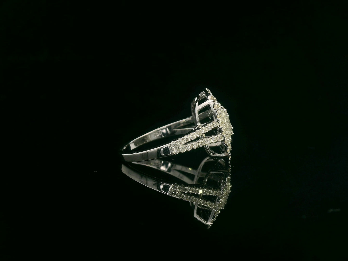 Cushion-cut diamond cluster cocktail ring in 18K white gold by Emirates Diamonds