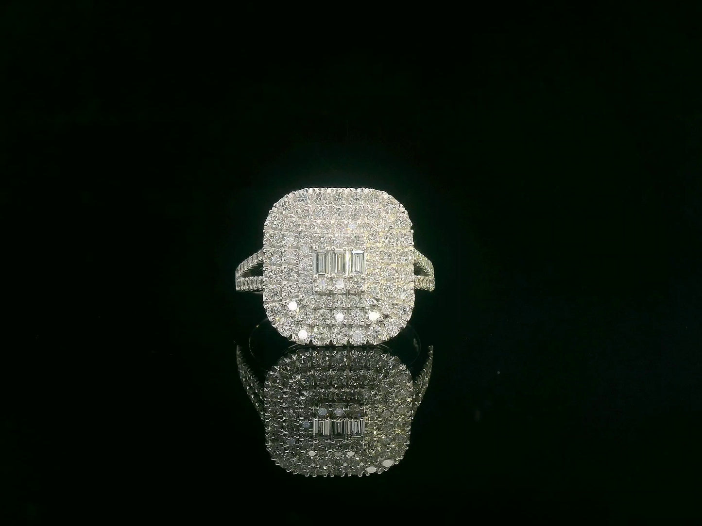 Cushion-cut diamond cocktail ring in 18K white gold by Emirates Diamonds