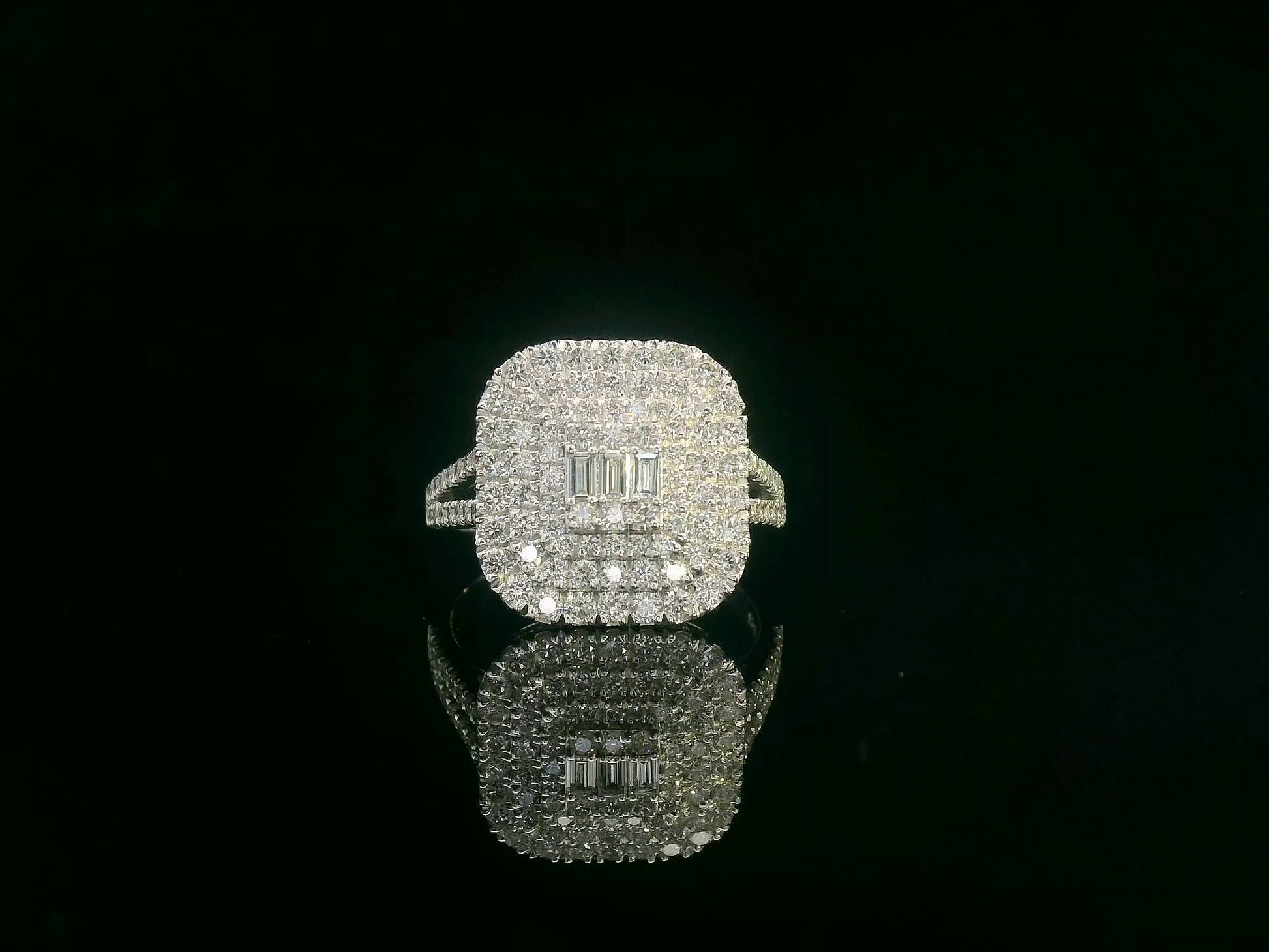 Cushion-cut diamond cocktail ring in 18K white gold by Emirates Diamonds