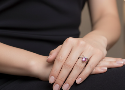 Pink sapphire and diamond bypass ring in 18K white gold by Emirates Diamonds