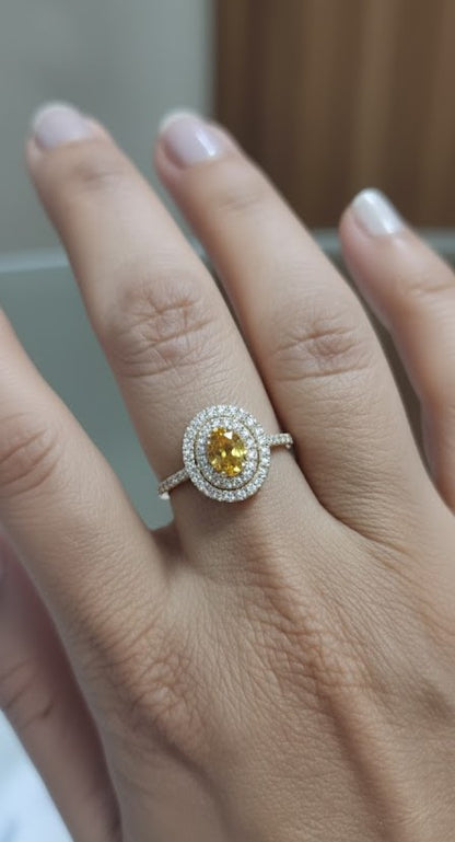 Oval Shape Yellow Sapphire Ring in 18K Yellow Gold
