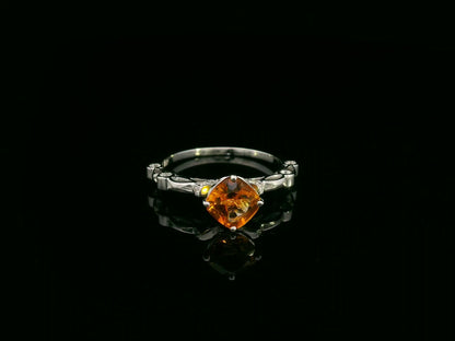 Cushion-cut citrine and diamond ring in 18K white gold, 0.92 carat citrine with diamond halo and openwork shoulders, luxury design by Emirates Diamonds