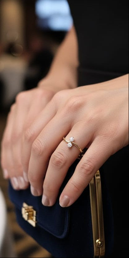 “Toi et Moi” diamond ring in 18K yellow gold with two round-cut diamonds, timeless elegance by Emirates Diamonds