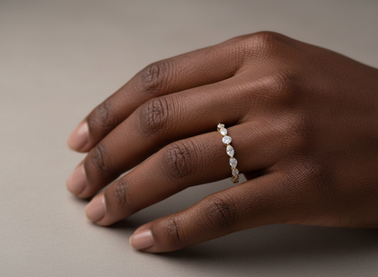 18K yellow gold diamond band featuring alternating marquise and round diamonds – elegant stackable fine jewelry by Emirates Diamonds.