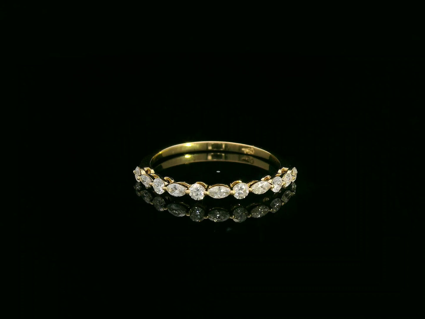 18K yellow gold diamond band featuring alternating marquise and round diamonds – elegant stackable fine jewelry by Emirates Diamonds.