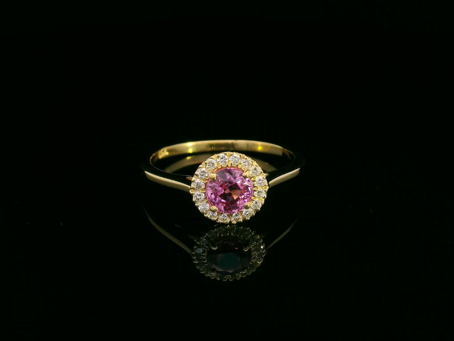 18K yellow gold pink sapphire and diamond halo ring – fine jewelry by Emirates Diamonds