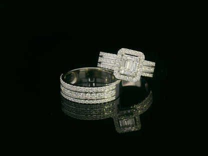 18K white gold bridal ring set with baguette and round diamond cluster – 1.28 carat by Emirates Diamonds.