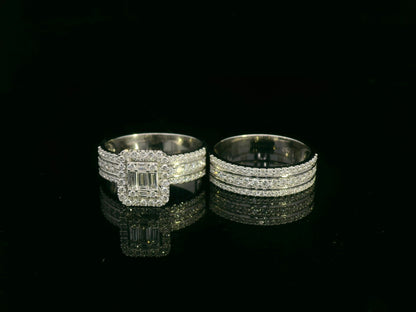 18K white gold bridal ring set with baguette and round diamond cluster – 1.28 carat by Emirates Diamonds.