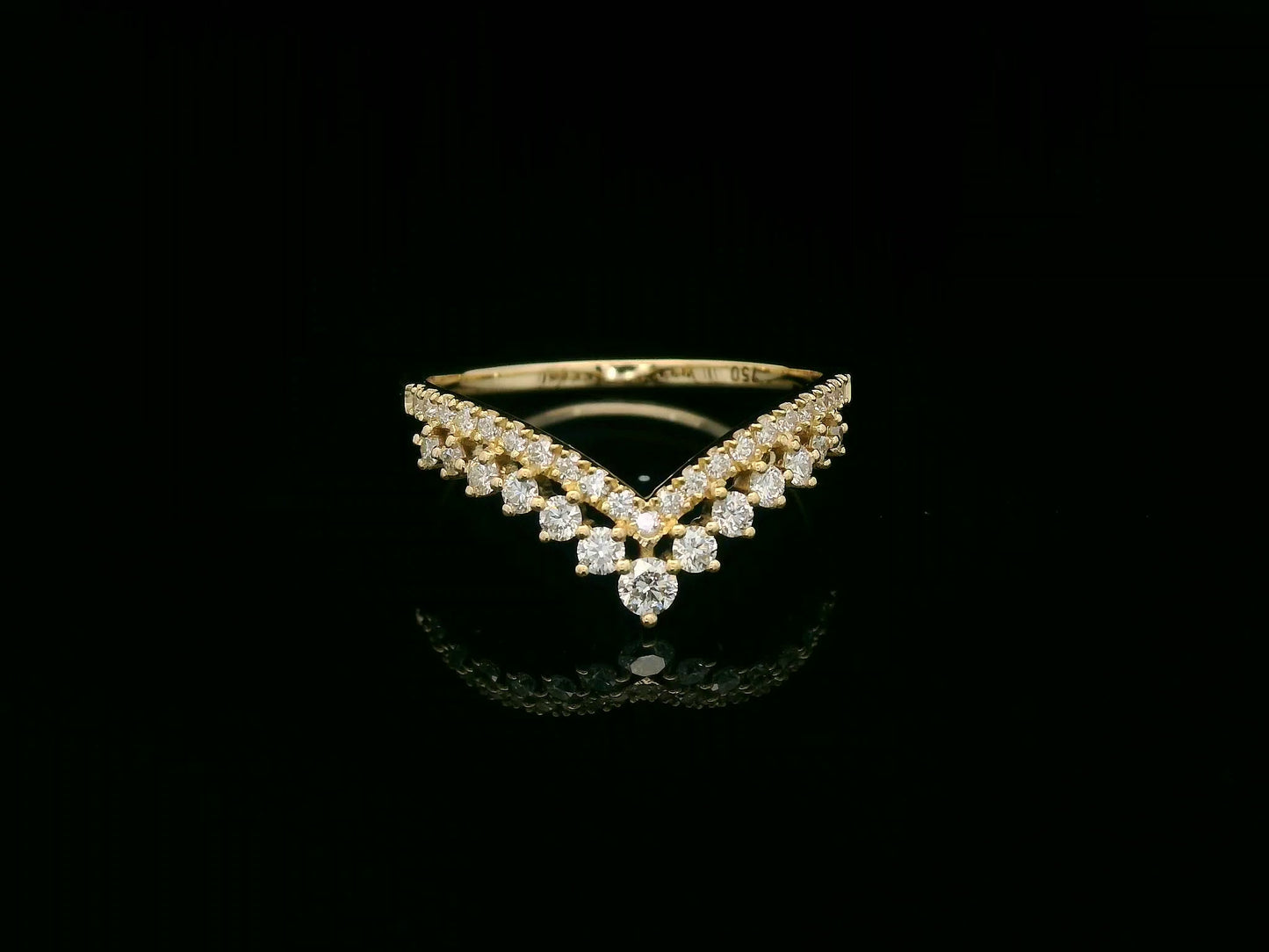 18K yellow gold diamond chevron wishbone ring – V-shape contour band with 0.45ct diamonds by Emirates Diamonds